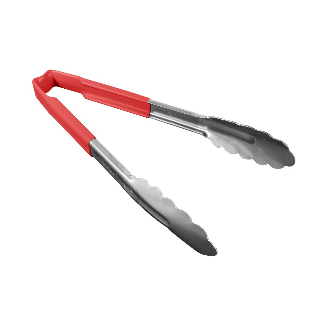 9.5" Stainless Steel Tongs with Kool-Touch Handle - Red