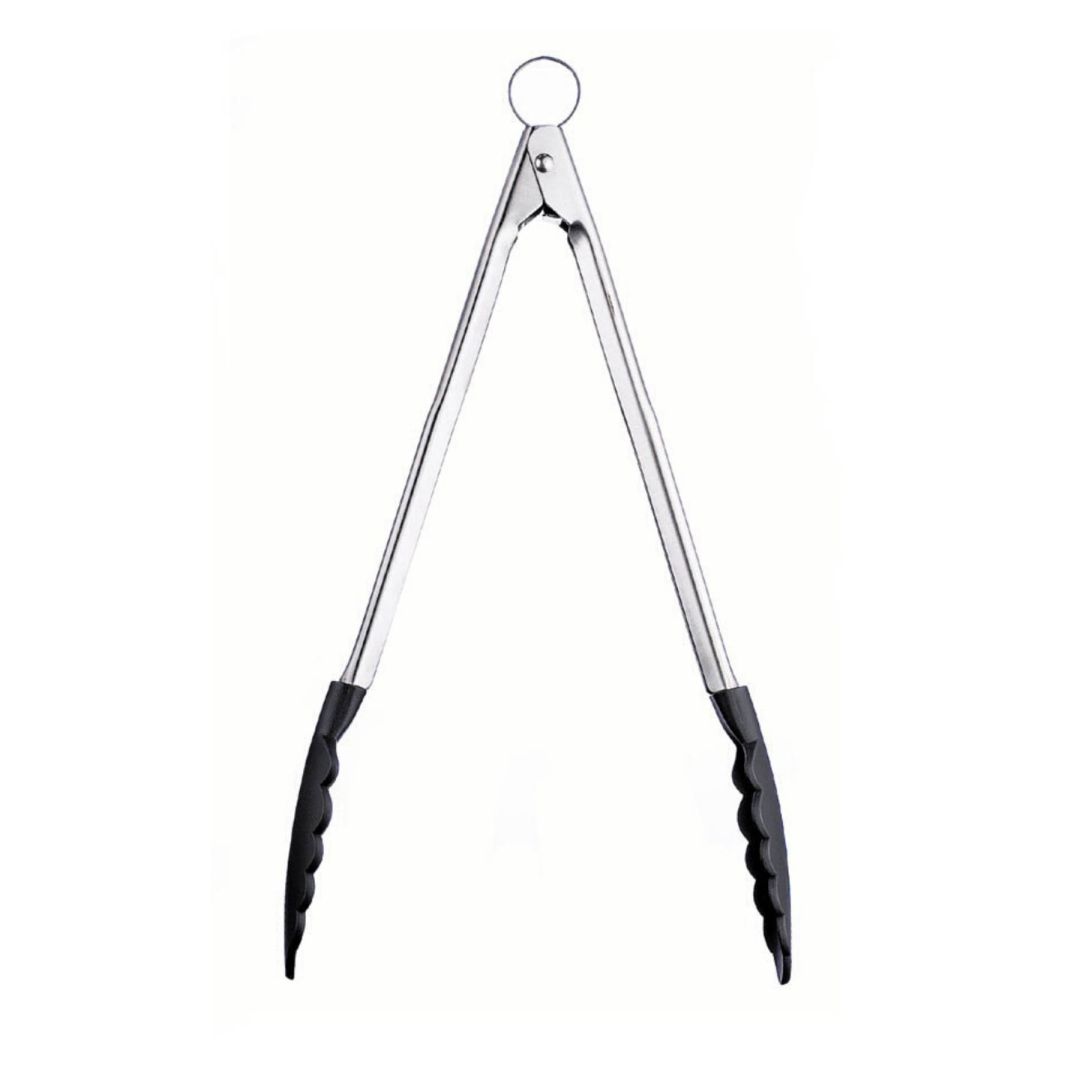 12" Stainless Steel Locking Tongs with Silicone Ends - Black