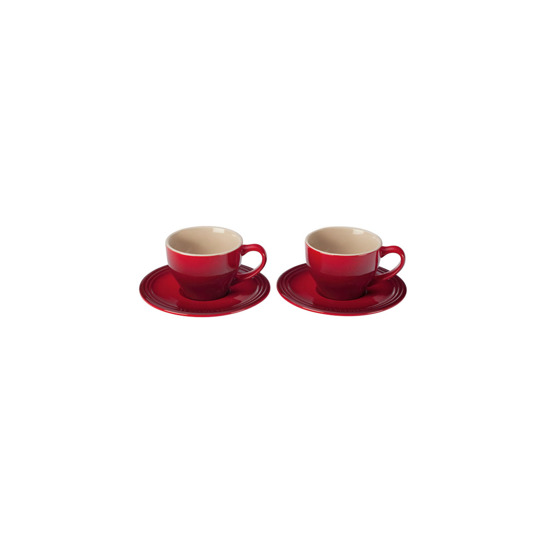 Set of Two Cappuccino Cups with Saucers - Cerise