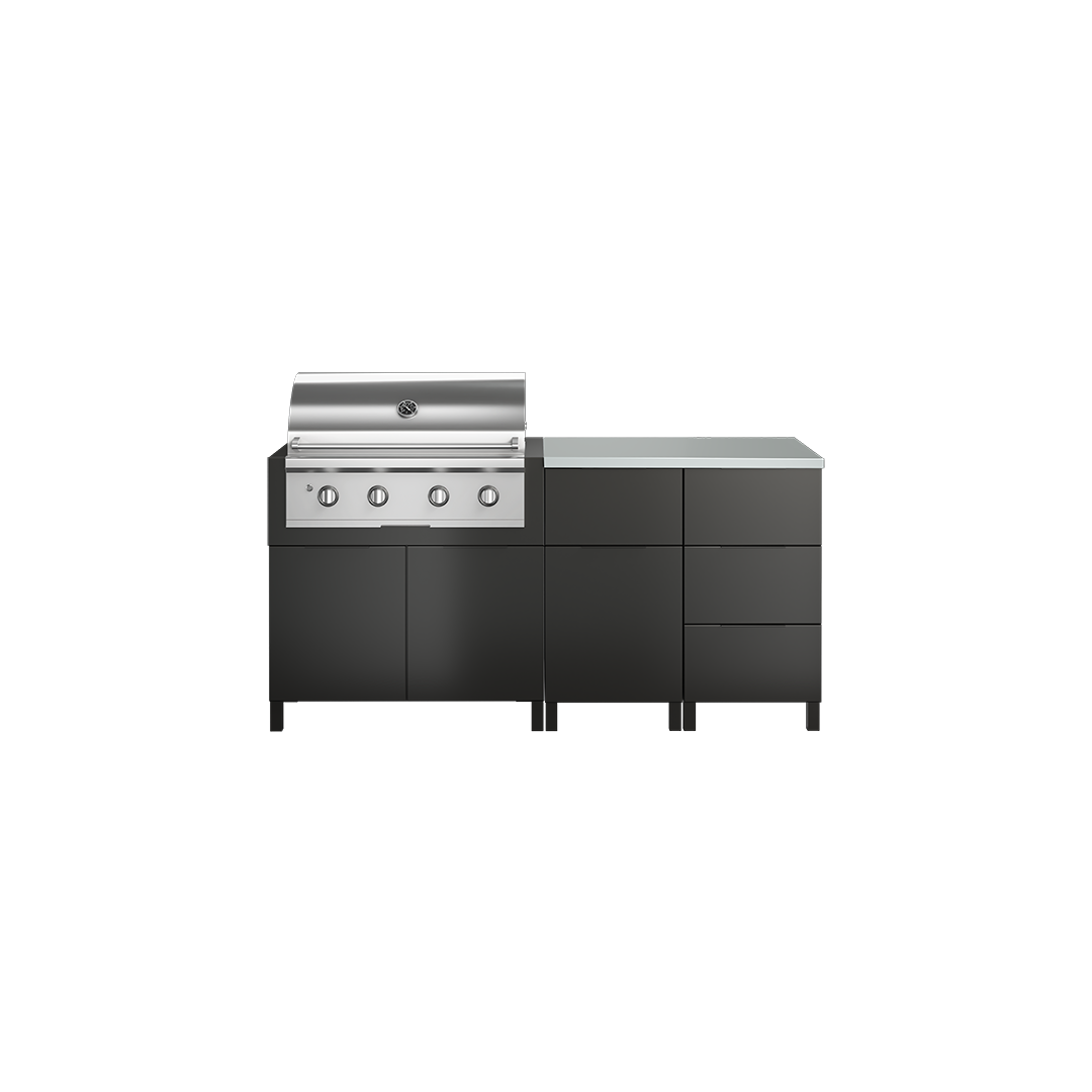 Configuration à trois modules pour BBQ au gaz avec comptoir en A/I - Essence (onyx)