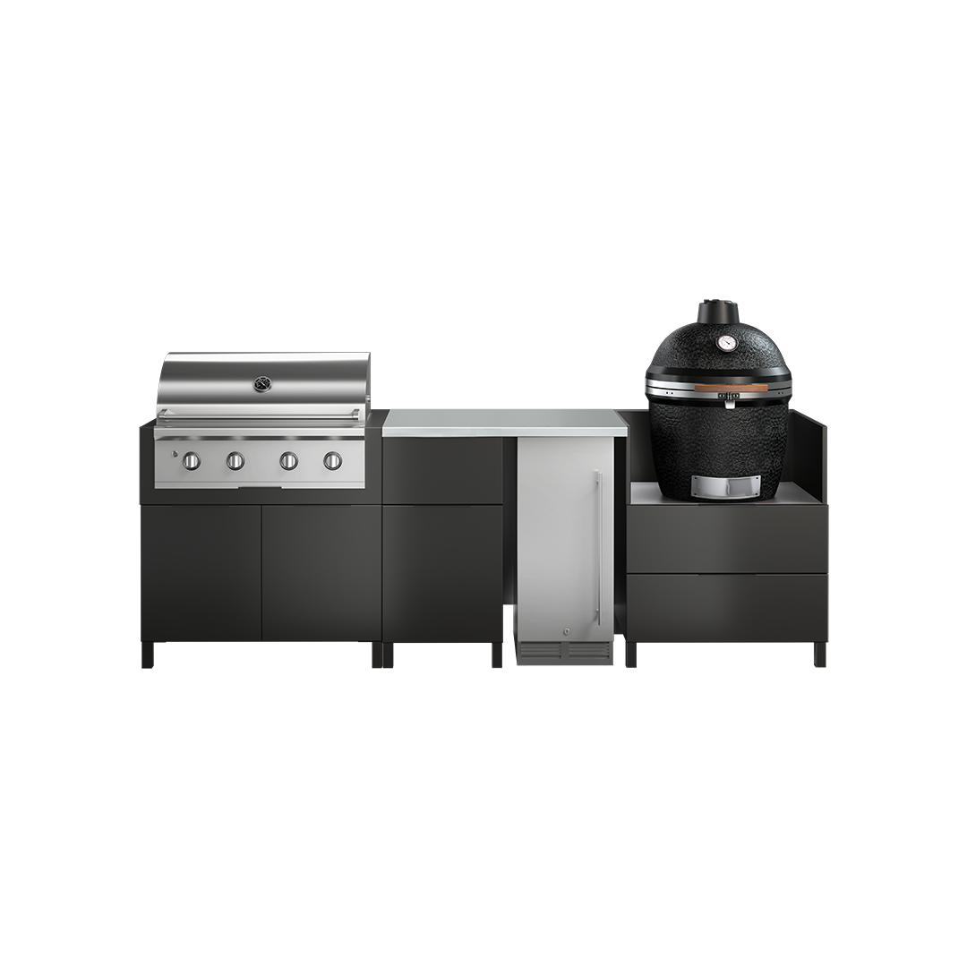 Four-Cabinet Layout for Gas Grill and Charcoal Grill with S/S Countertop - Essence (Onyx)