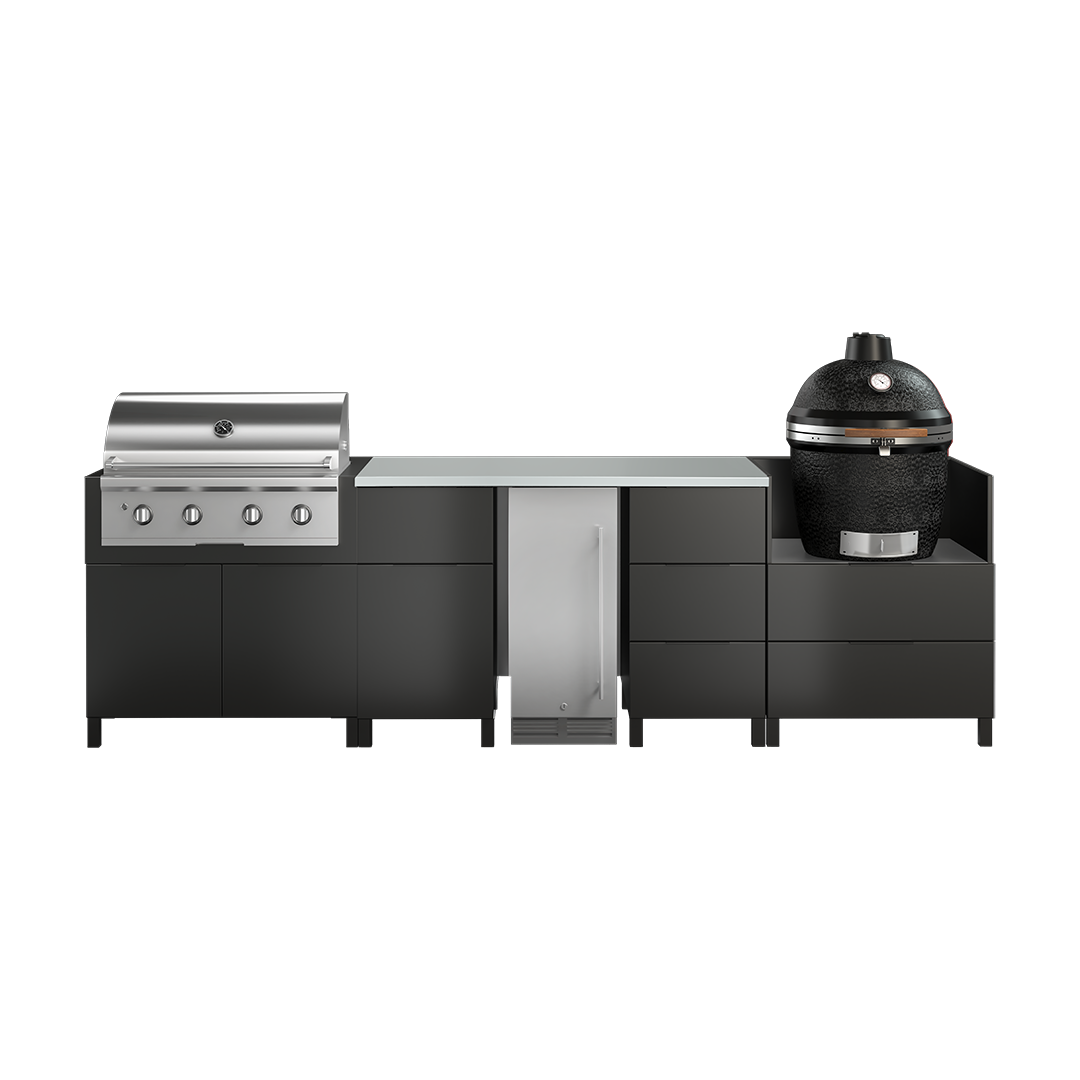 Five-Cabinet Layout for Gas Grill and Charcoal Grill with S/S Countertop - Essence (Onyx)