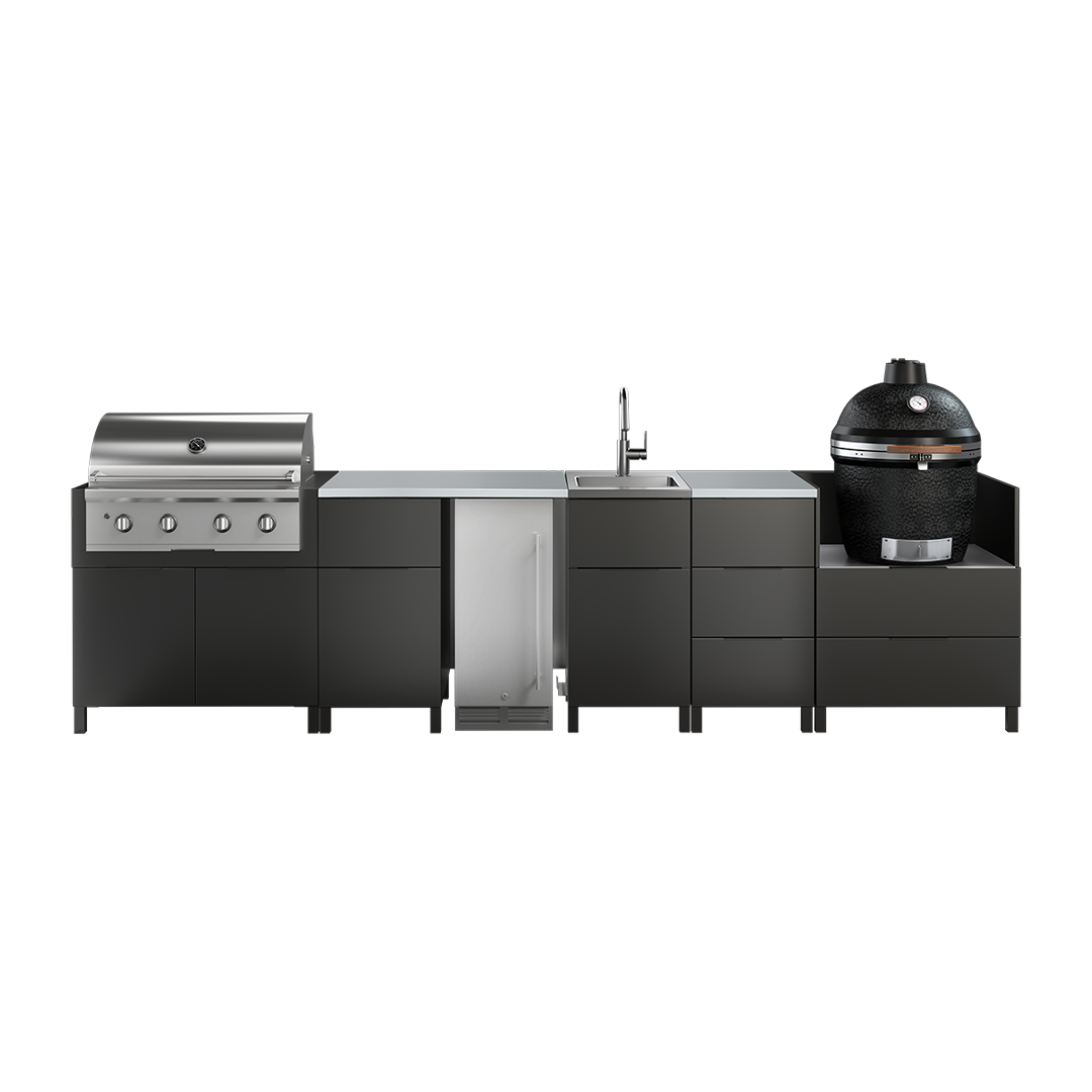 Six-Cabinet Layout for Gas Grill and Charcoal Grill with S/S Countertop - Essence (Onyx)