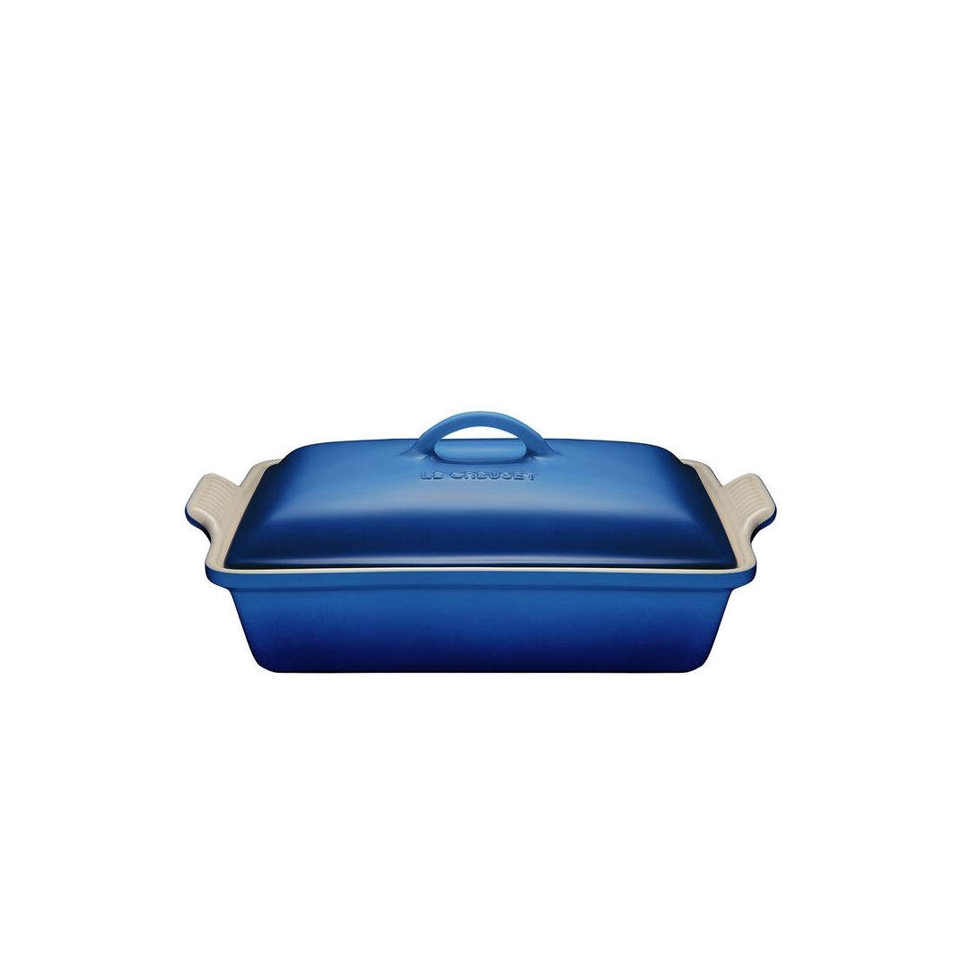 Plat de cuisson en grès rectangulaire avec couvercle 3,8 L - Bleuet