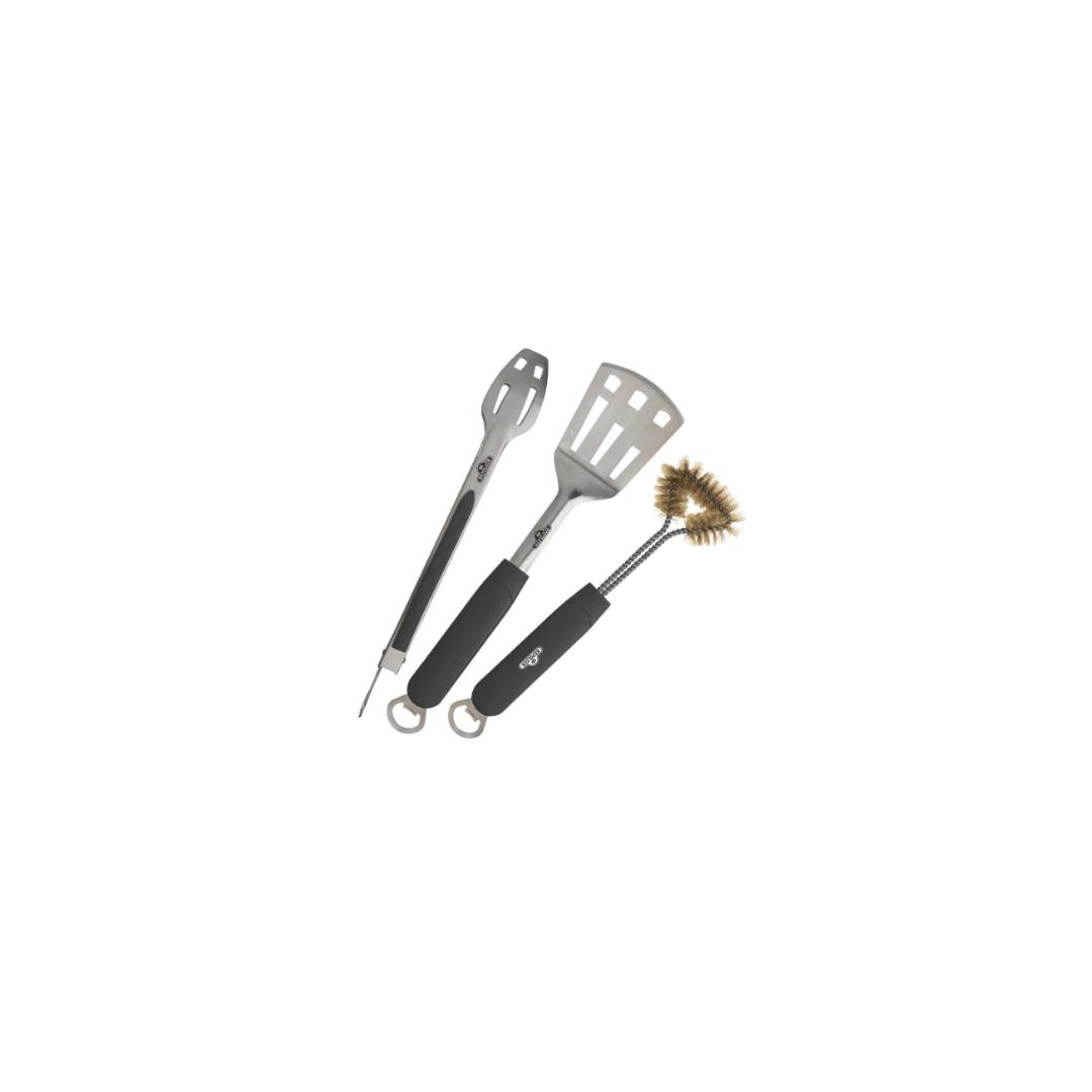 Stainless Steel Tongs and Turner and Brass Brush Set