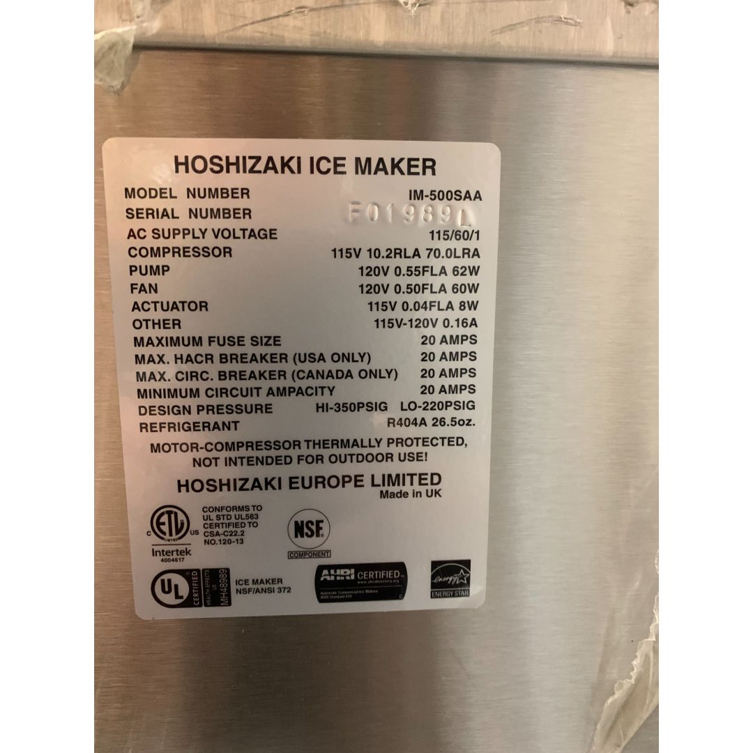 Ice Maker, Cube Style, Air Cooled, Self-Contained, 500 lb (Used)