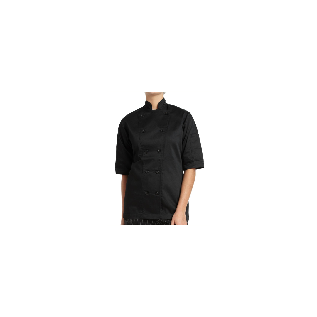 Women’s MISO Black Chef Coat Short Sleeves (Medium) 
