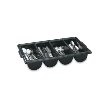 Four-Compartment Plastic Cutlery Box - Black