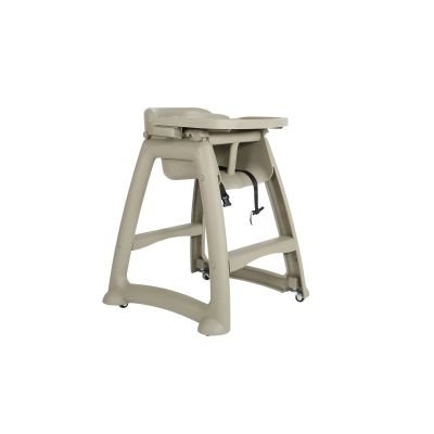 Chaise haute en plastique avec plateau et roulettes