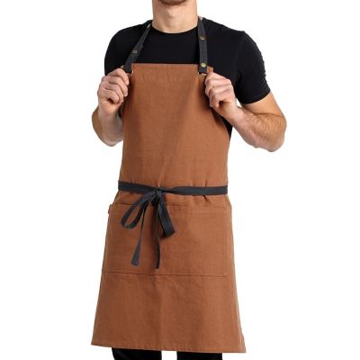 Tablier bavette en toile avec poche Billy - Orange cuivré