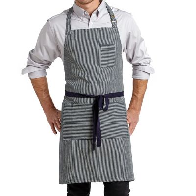Tablier bavette en denim avec poches Billy - Rayures blanches