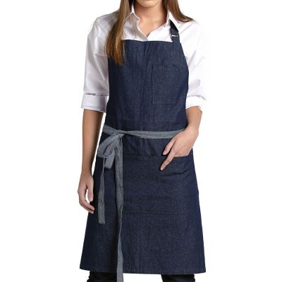 Tablier bavette en denim avec poches Billy - Bleu foncé