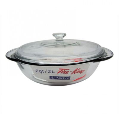 Plat de cuisson rond en verre avec couvercle 2L