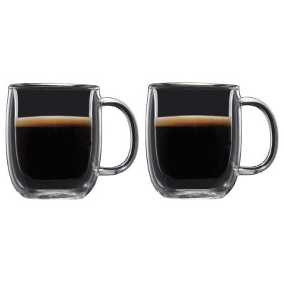 Set of Two 11.8 oz Double Wall Glass Mugs