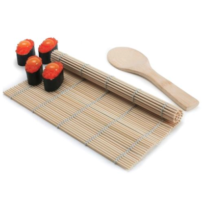 Ensemble tapis à sushi et spatule à riz en bambou