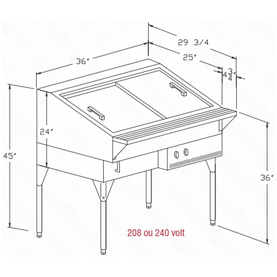Réchaud à vapeur pour hot-dog, 36’’ x 25’’ x 36’’, 240/1/60, (2) éléments incoloy de 3000 watts 
