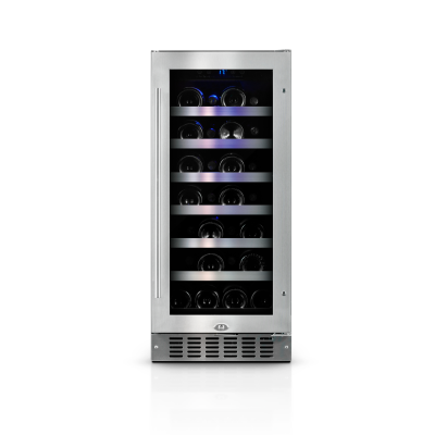 Cellier encastrable collection Diamond, 1 zone, 1 porte vitrée avec cadre inox - 28 bouteilles