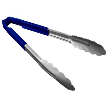 9.5" Stainless Steel Tongs with Kool-Touch Handle - Blue