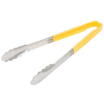 12" Stainless Steel Tongs with Kool-Touch Handle - Yellow