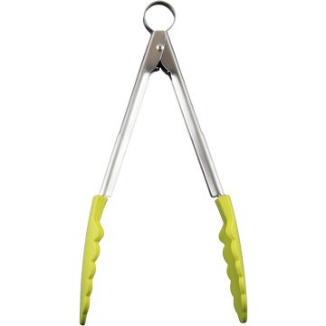 9.5" Stainless Steel Locking Tongs with Silicone Ends - Green