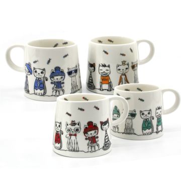 Set of Four 12 oz Mugs - Cats
