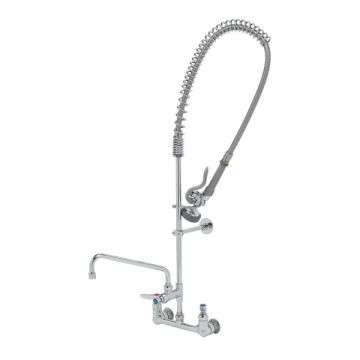 Pre-rinse unit, spring action, 8’’ wall mount, 10’’ Add-on faucet, wall bracket 
