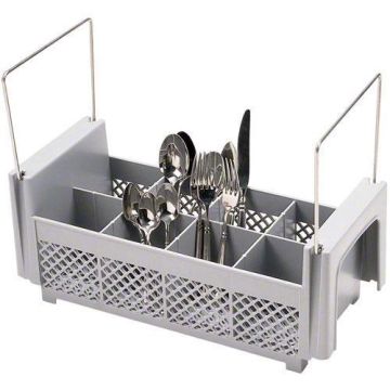 8 Compartment Flatware Basket w/ Handles - Gray
