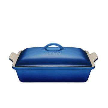 Plat de cuisson en grès rectangulaire avec couvercle 3,8 L - Bleuet