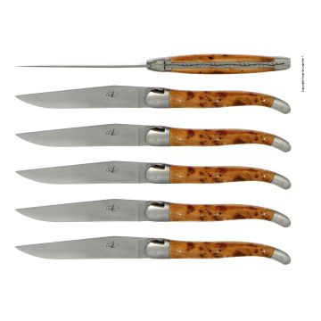 Coffret de 6 couteaux de table LAGUIOLE manches bois assortis par Forge de  Laguiole - Couteau FORGE