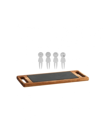 Six-Piece Wood and Slate Serving Tray - Smiley