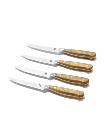 Ensemble de quatre couteaux à steak - Bois d'acacia