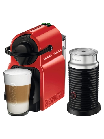 Inissia Capsule Coffee Machine and Aeroccino Milk Frother- Red
