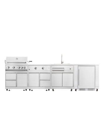 Four-cabinet layout: gas grill, burner, sink, appliance - Element