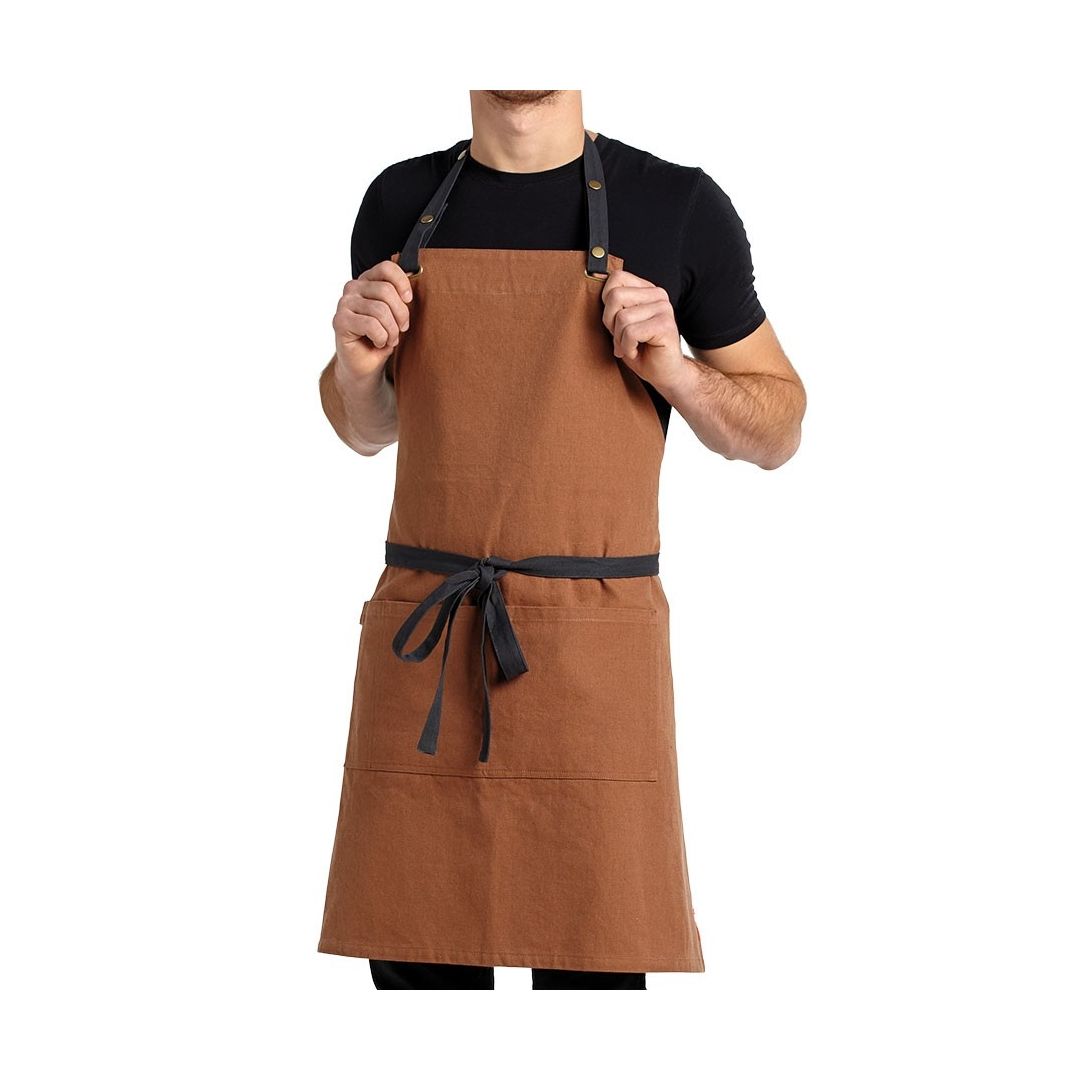 Billy Canvas Bib Apron with Pocket - Coppery-Orange