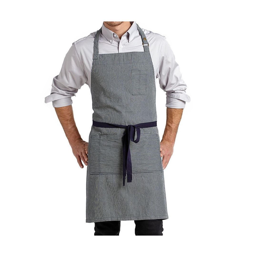 Billy Bib Denim Apron with Pockets - White Stripes