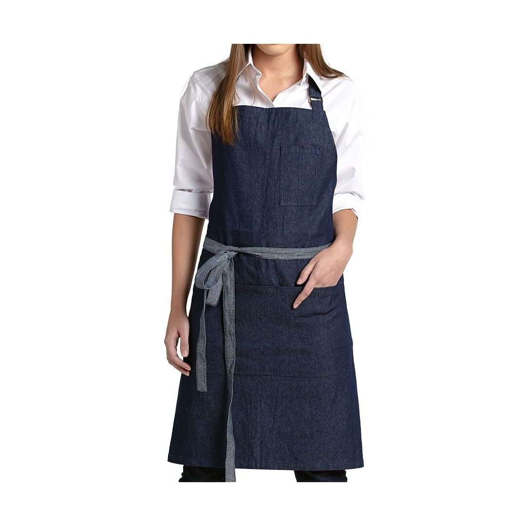 Billy Denim Bib Apron with Pockets - Dark Blue