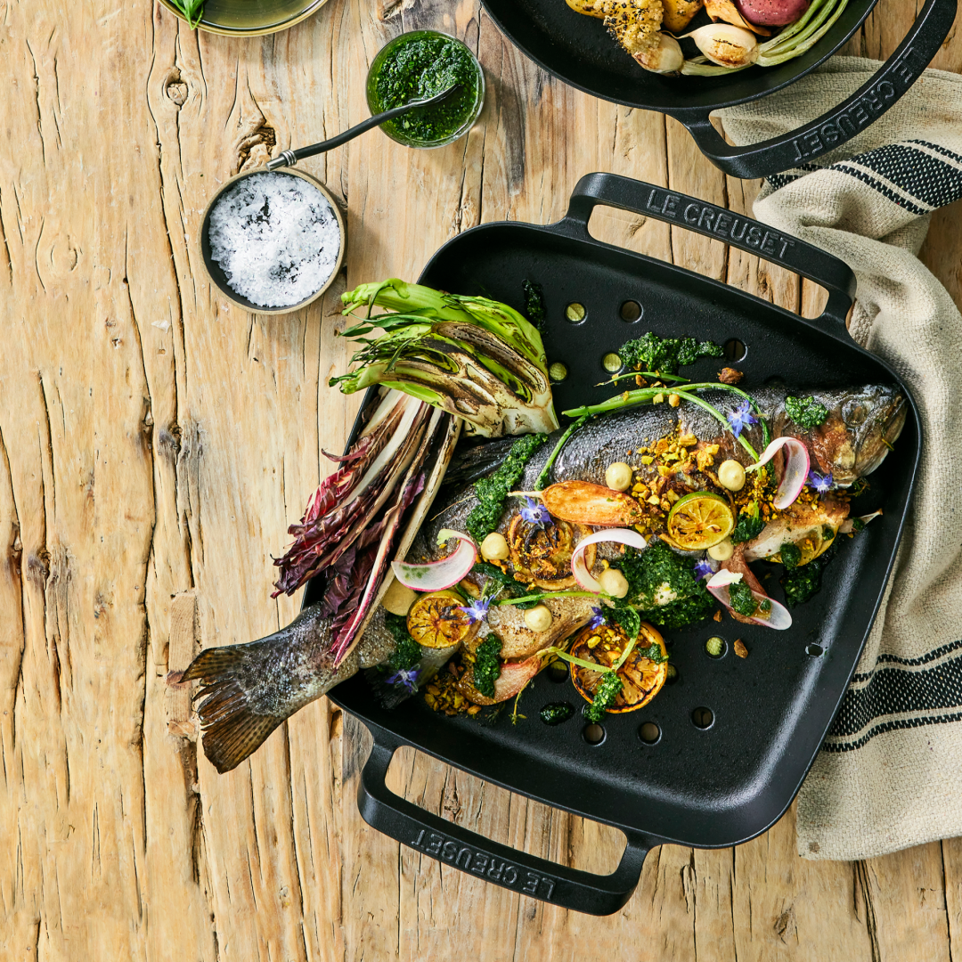 Panier à griller en fonte émaillée carré 30 cm - Alpine