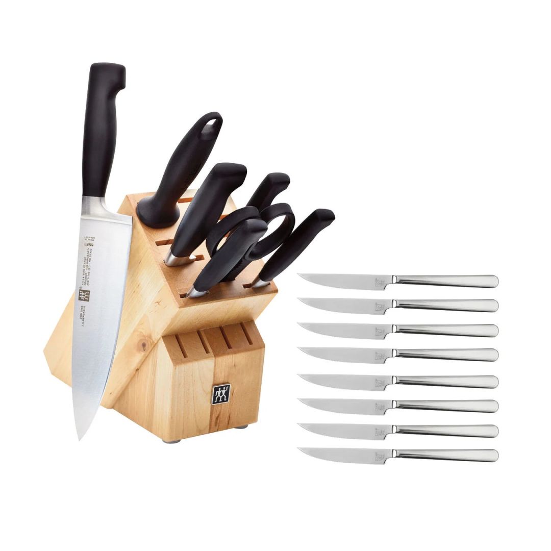 Ensemble de couteaux et bloc Four Star 8 pièces (couteaux à steak en prime)
