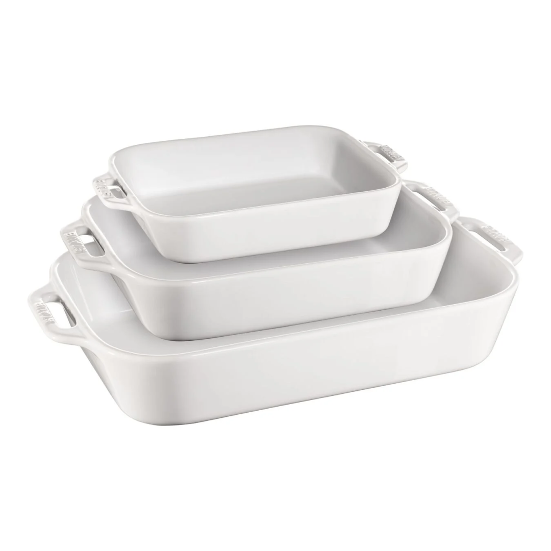 Ensemble de trois plats de cuisson rectangulaires - Blanc