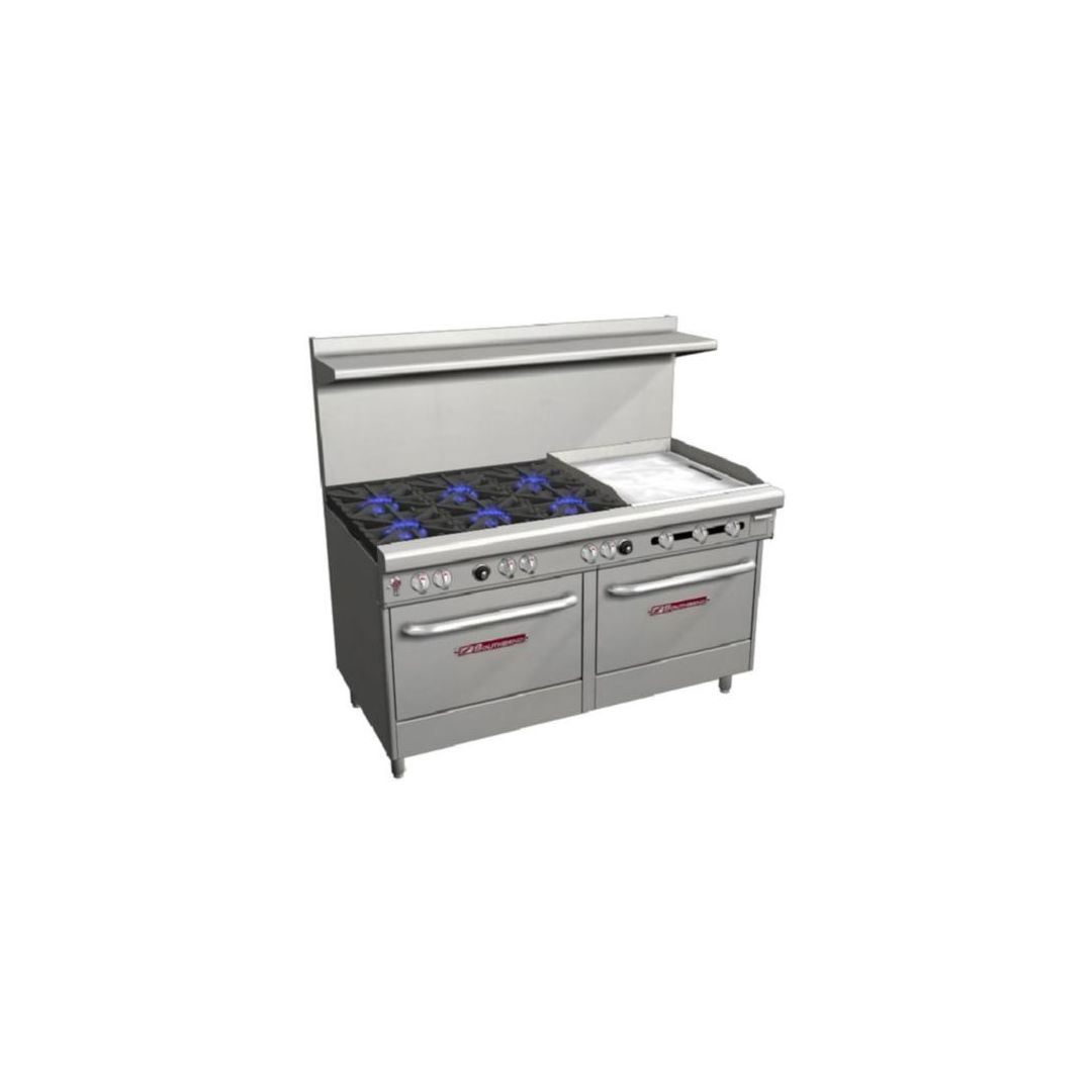 Cuisinière 6 feux, 1 plaque à frire droite thermostat 24’’, 2 fours - Gaz naturel