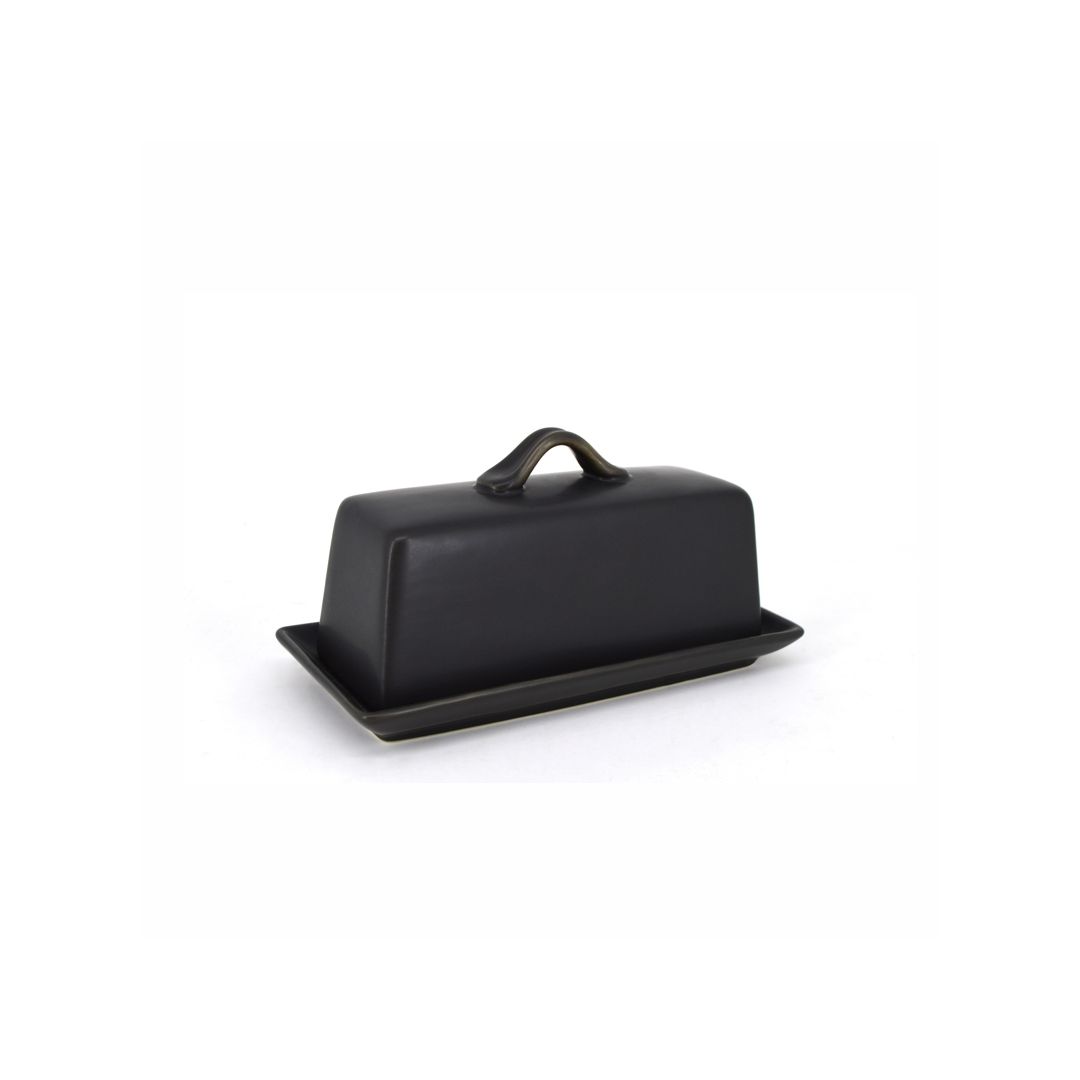5" Stoneware Butter Dish - Matte Black