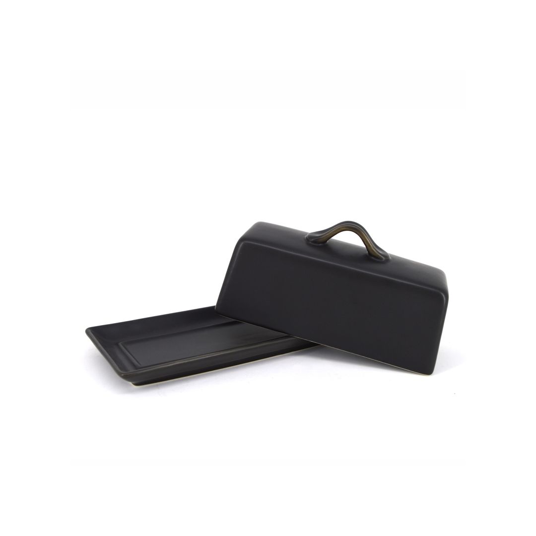 5" Stoneware Butter Dish - Matte Black