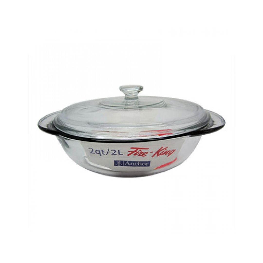 Plat de cuisson rond en verre avec couvercle 2L