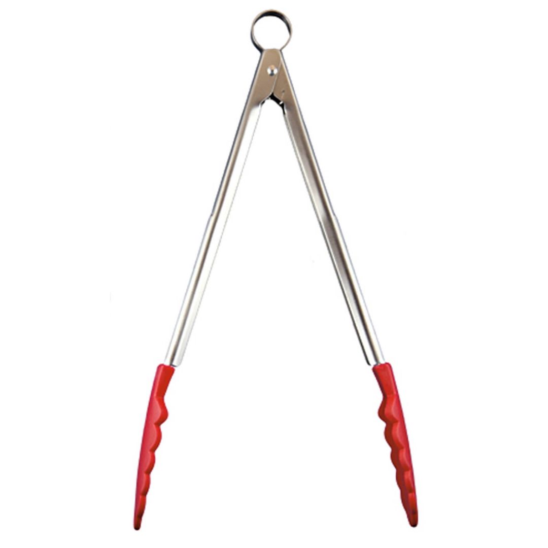 Pinces verrouillables en acier inoxydable avec bouts en silicone 9,5" - Rouge
