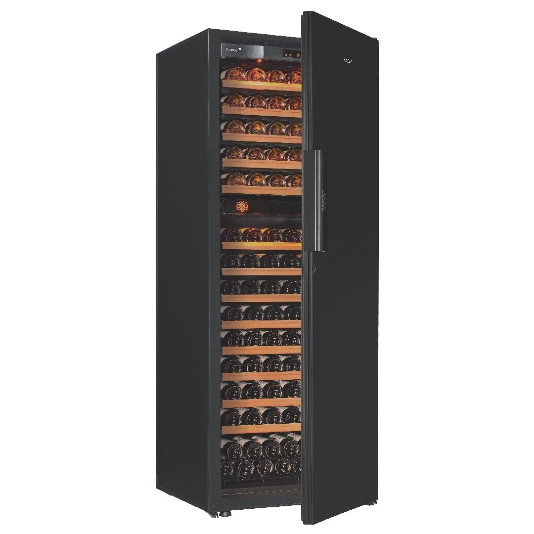 Cellier Pure 2 températures, 1 porte piano noire - 170 bouteilles