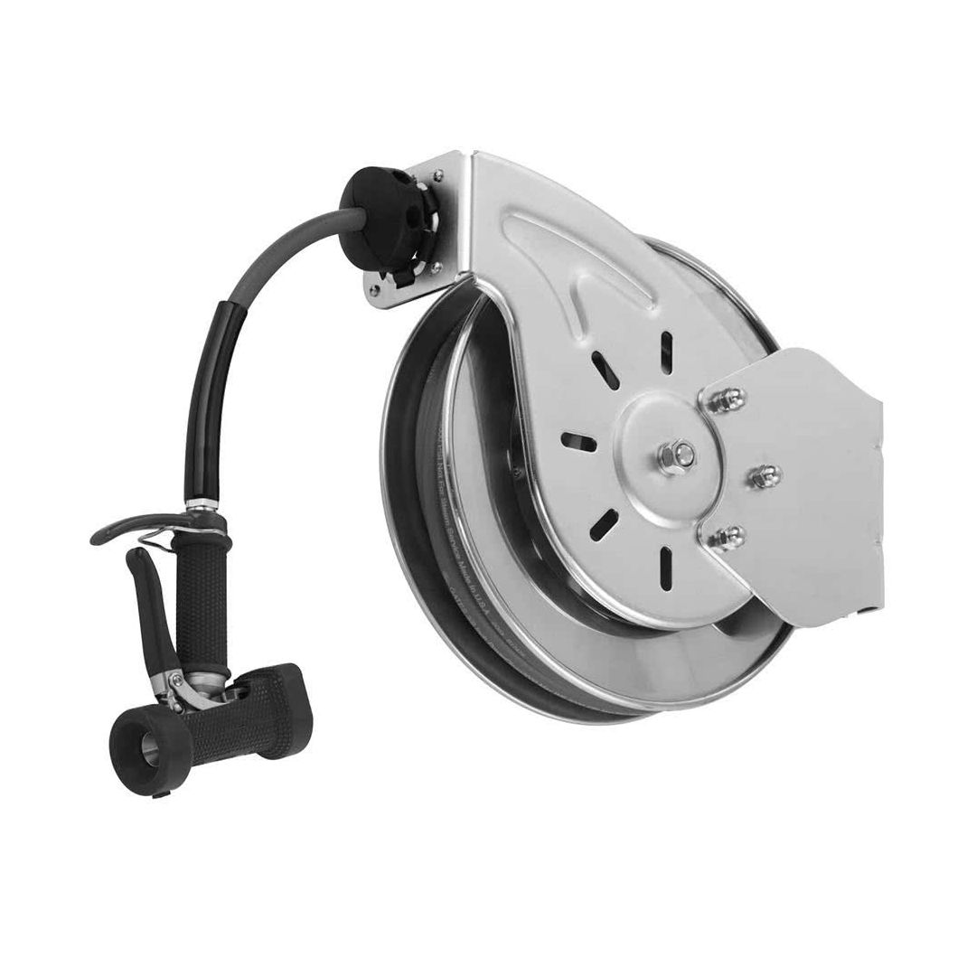 Dévidoir ouvert, boyau 3/8’’ x 35’’, pistolet - Acier inoxydable