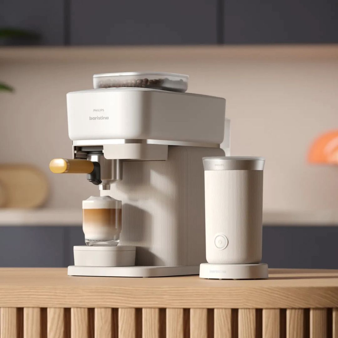Baristina Semi-Automatic Espresso Machine w/ Milk Frother - White