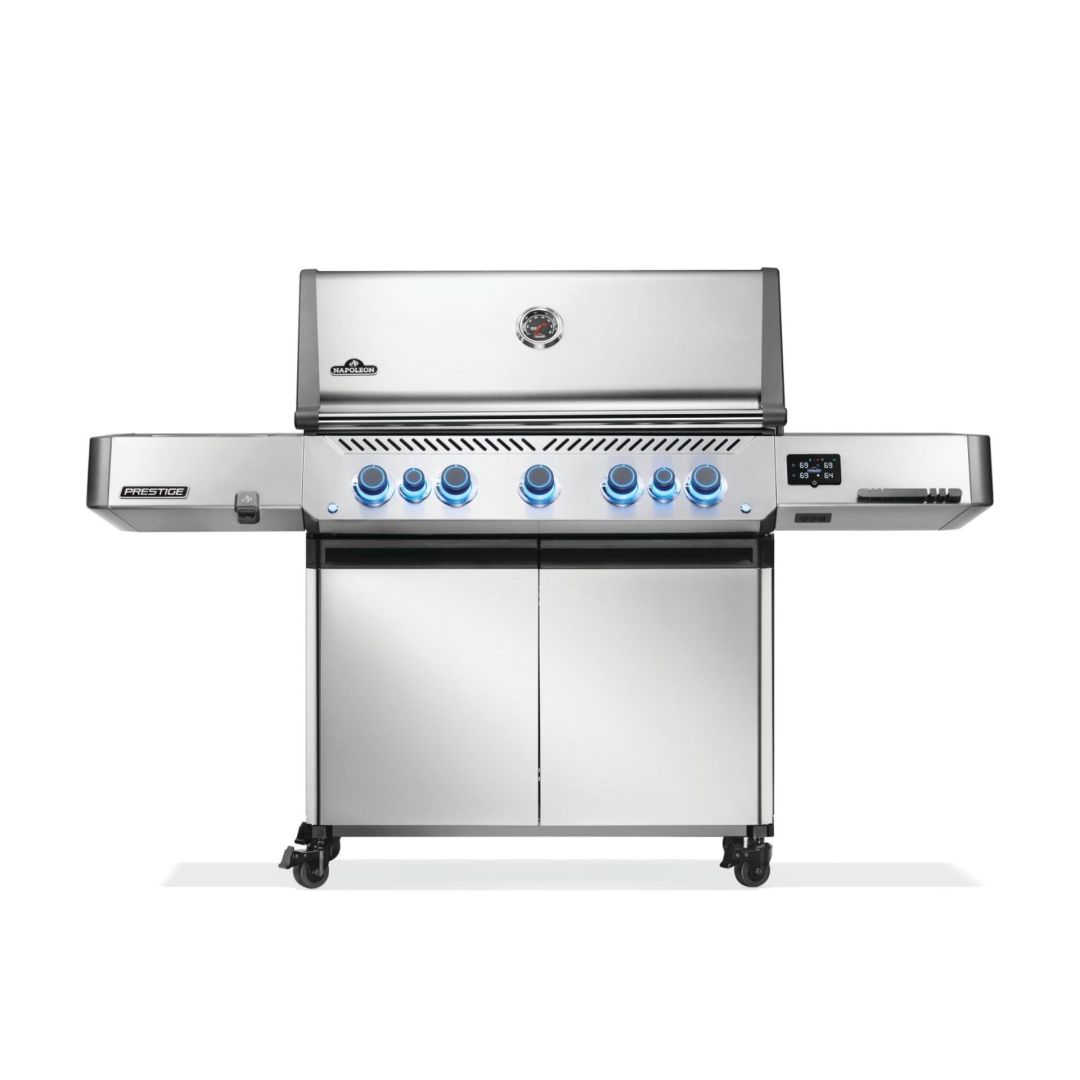 BBQ Prestige 665 connecté RSIB au gaz propane avec brûleurs latéral et arrière infrarouges - Inox