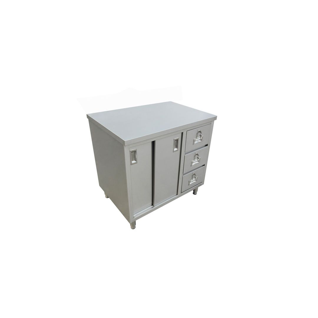 Cabinet en A/I avec 3 tiroirs et portes coulissantes
