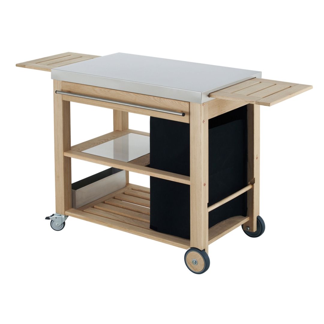 Chariot en robinier et en acier inoxydable pour Plancha